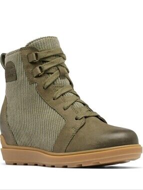 Sorel Olive Knit & Suede Lace-Up Wedge Ankle Boot